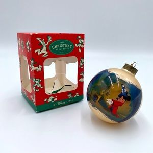 1995 Disney Store Fantasia Anniversary Mickey Mouse Glass Christmas Ornament 3.5